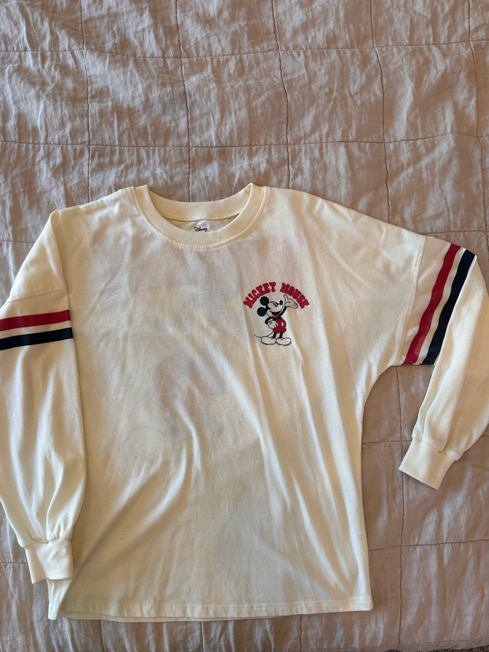 Disney Mickey Long sleeve with Red & Black Sleeve Stripes